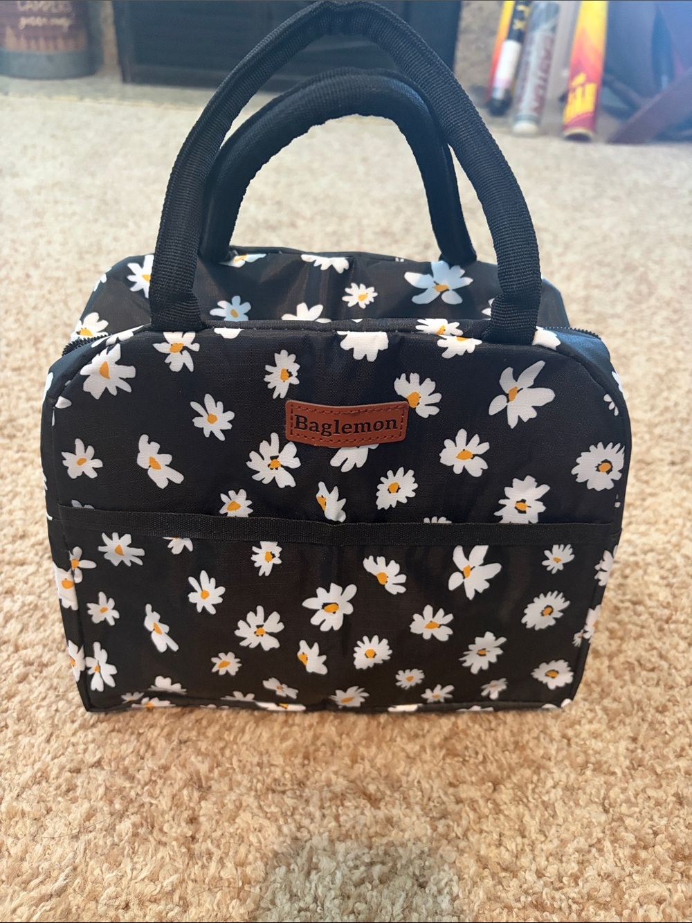 Lemon Black Daisy Travel lunch Bag